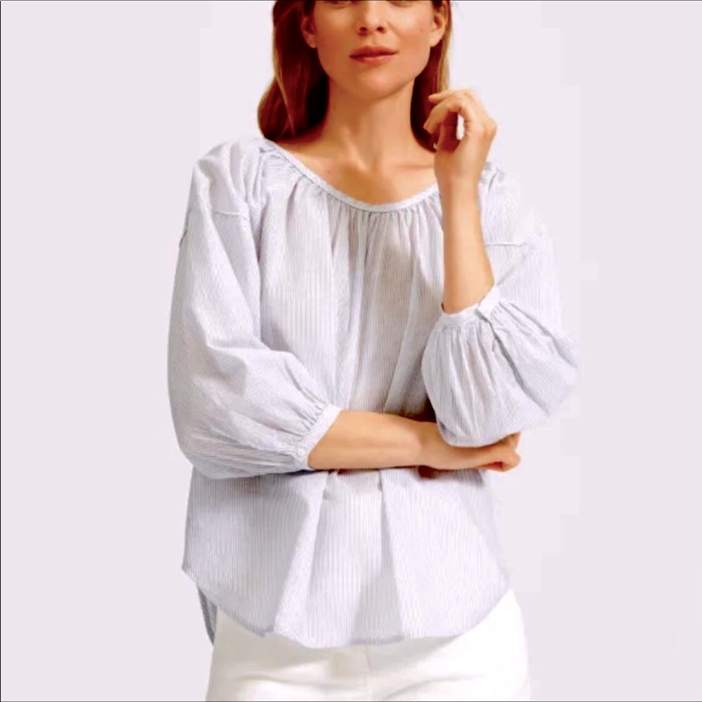 Everlane rouched air pinstriped top
